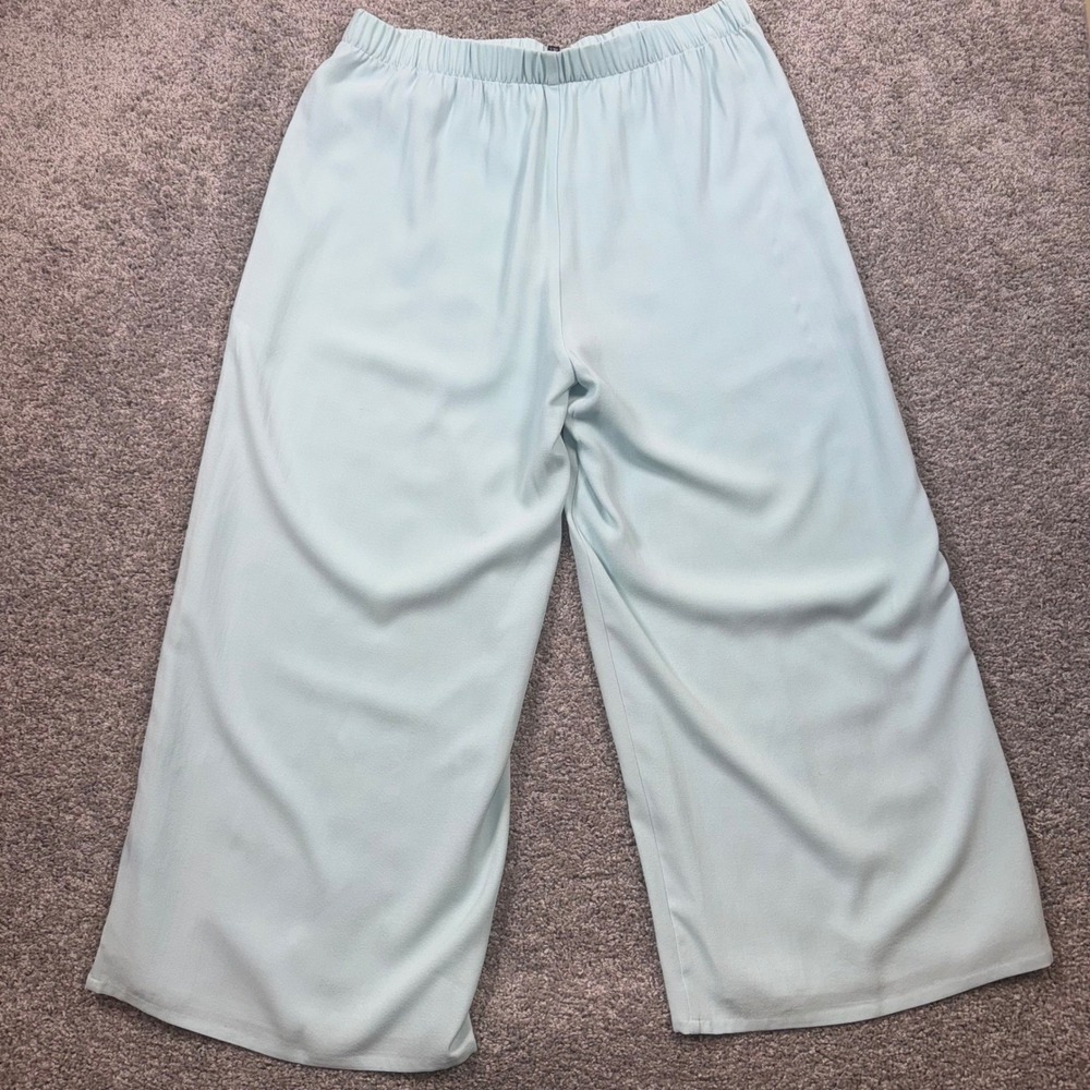 Eileen Fisher Silk Georgette Crepe Wide Leg Ankle Pull On Pants Small Pool NEW - Picture 8 of 9